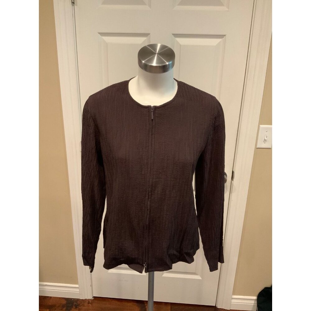Eileen Fisher Brown Crinkle Zip Up Jacket, Size M
